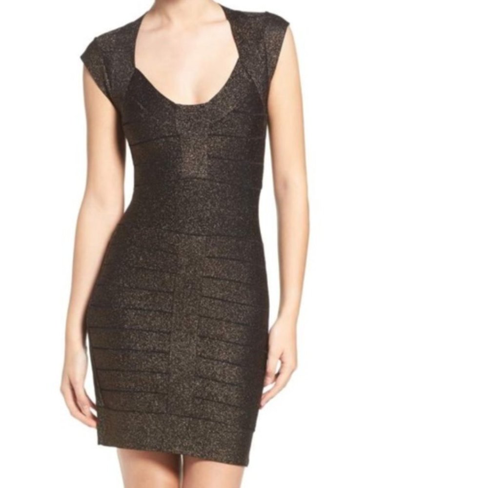 NEW French Connection Black and Gold Bandage Dress